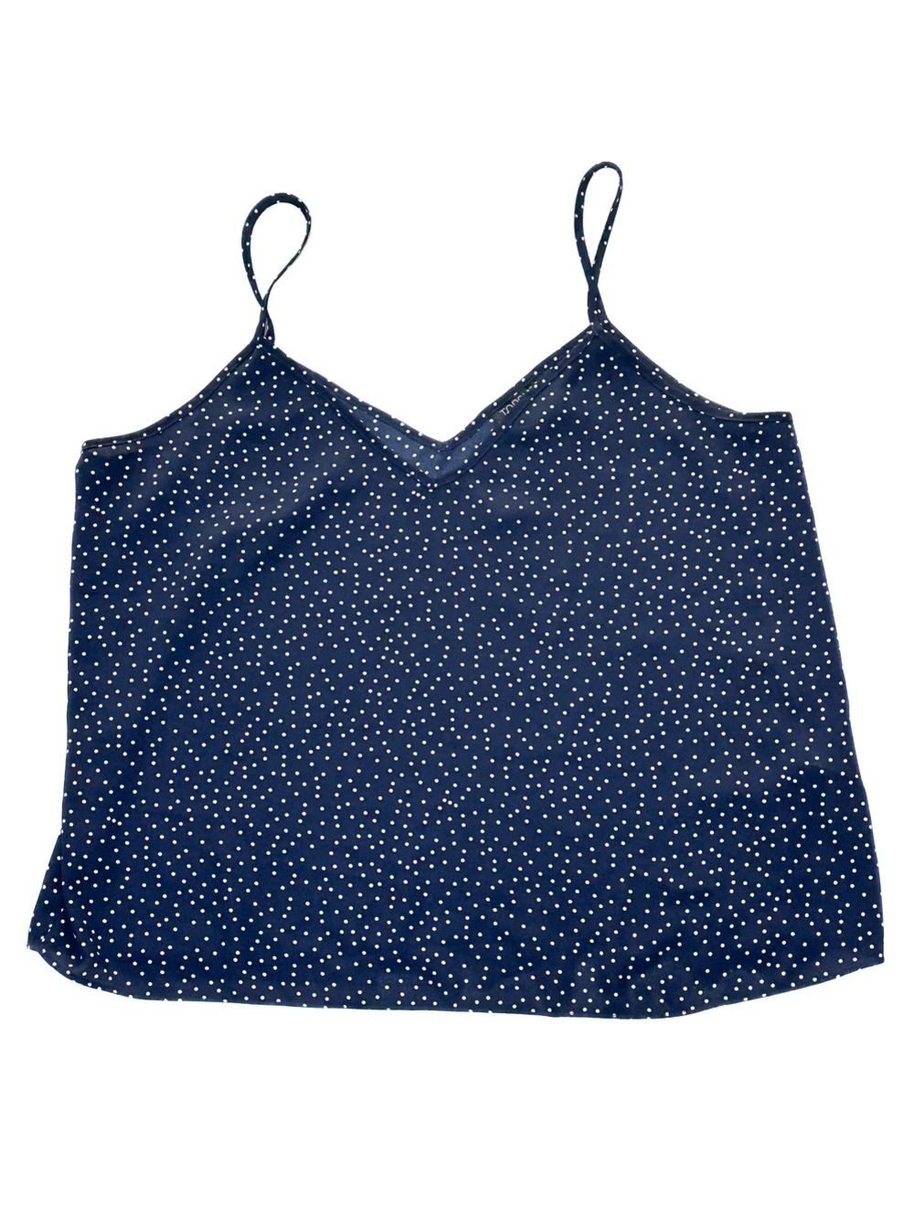 Topshop Spaghetti Strap Sweetheart Tank Top Classic Navy Blue Swiss Dot Print